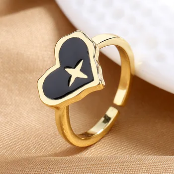 Nové Módne Star-Otvorené Srdce Krúžky Príslušenstvo Pre Ženy Black/White Epoxidové Ženské Módne Zlatý Prsteň Romantické Šperky Najlepšie Darčeky