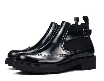 Nové zimné bežné mužov členková obuv muži obuv black vyrezávané pošmyknúť na chelsea topánky pánske topánky