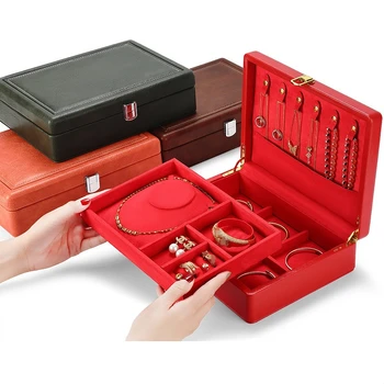 Nové Šperky Úložný Box Tri Zlaté Červená Svadobné Náramok, Náhrdelník Krúžok High-End Šperky Box