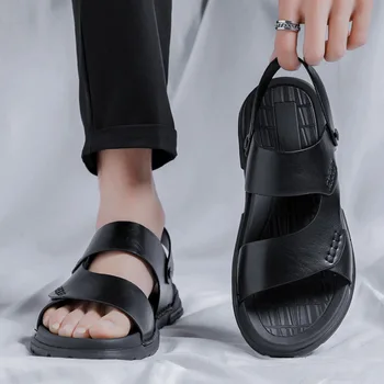 Nový Muž Split Kožené Sandále Mäkké Pohodlné Rímske Sandále Mužov Lete Ležérne Topánky Móda Non Slip Papuče
