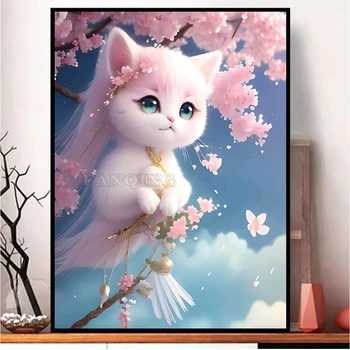 Nový Príchod 5d Diamond Maľovanie Ružová Cherry Blossom Mačka Diy Plný Vrták Mozaiky Výšivky Drahokamu Obraz Domova Darček Y88