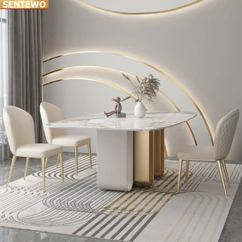 Návrhár Luxusných jedáleň Mramoru Rock Plát jedálenský stôl nastaviť 8 stoličiek stolik nábytok meuble marbre Nehrdzavejúcej ocele gold base