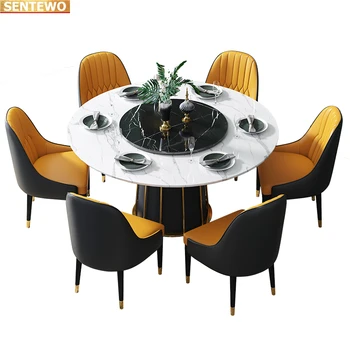 Návrhár Luxusných okrúhly jedálenský Mramoru Rock Plát jedálenský set 4 stôl 6 stoličiek mesa tisch nábytok meuble Nehrdzavejúcej ocele gold base