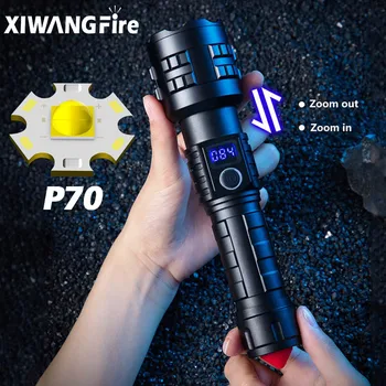 P70 LED Vysoko Výkonný Blesk Teleskopická Zoom Baterka Núdzové Osvetlenie USB Nabíjateľné 4500mAh Batérie Vodotesné Lanterna