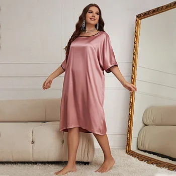 Plus-size Pyžamo dámske Ľadové Hodváb Plavky Leto Tenké Priedušné Oblečenie pre Ženy Sexy Nightdress Top Ženy Crewneck Šaty