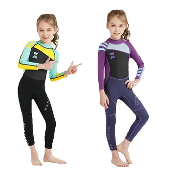 Potápačský Oblek pre Dievčatá, Deti 2,5 mm Neoprénová Jeden Kus Dlhý Rukáv Sun Protection Teplý Oblek Plávanie, Surfovanie, Driftovanie, Plavky