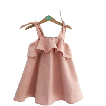 Princezná Šaty bavlnená posteľná bielizeň farbou podväzkové šaty Módne prehrabať skladaná sukňa Dievčenské šaty