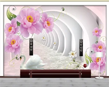 Prispôsobený tapety 3D pink rose troch-dimenzionální kanál Labutie Jazero high-end obývacia izba gauč TV pozadí nástennú maľbu behang