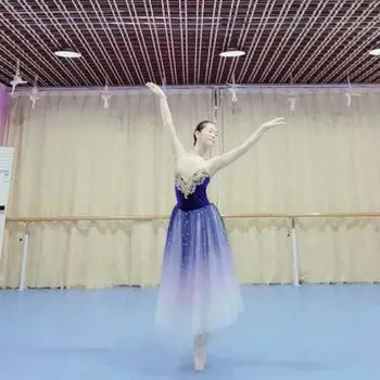 Profesionálne Dlhé Balet Tutu Šaty Gradient Modrá Balerína Dospelých, Detský Balet Kostýmy Party Dance Ženy Baletné Šaty Dievčatá