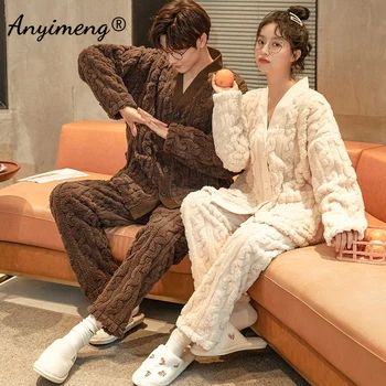 Pár Zime Teplé Pyžamo Nastaviť Módne Bežné kórejský Minimalistický Štýl Mladý Muž a Žena Hrubé Pijama Nastavuje Trendy Sleepwear