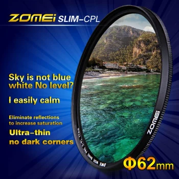 Pôvodné ZOMEI 62mm Ultra Slim Optické Sklo PRO Digital CPL PL-CIR Kruhové Polarizačné Polarizer Objektív Fotoaparátu Filtre 62 mm
