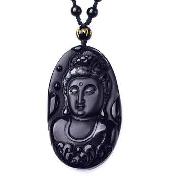 Quan Yin Bohyňa Súcit, Milosrdenstvo, Čierna Prívesok Náhrdelník Guan Yin Obsidian Amulet Kwan Yin Avalokitesvara pre Zdravie, Bohatstvo