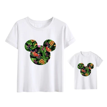 Rastlina, Vták Mickey Mouse Hlavu Tlačiť Unisex tričko Harajuku O Neck Fashion Famliy Vzhľad Deti Oblečenie,Drop Ship