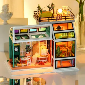 Remeselníci Miniatúrny domček pre bábiky LED Svetlo Batérie Prípade Zimné Bábika Hádanky Samostatne Montáž na Darček k Narodeninám