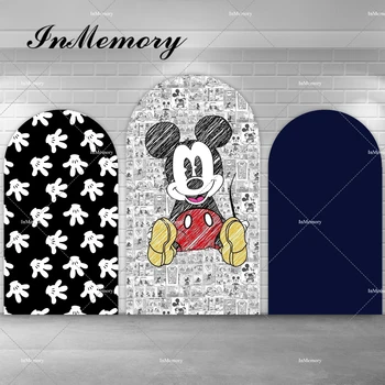 Retro Postavičky Mickey Mouse Arch Kryt Kulisu pre Chlapcov Baby Sprcha 1. Narodeniny Party Chiara Pozadí Klenuté Banner Dvojité Bočné