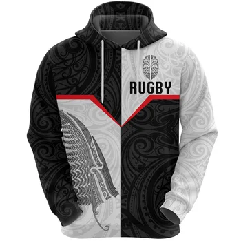 Rugby na Novom Zélande Silver Fern Maori Jazyka 3D Full Tlač Oblečenie Zips s Kapucňou, Muži Pulóver Mikina s Kapucňou Jersey Tepláky