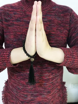 Ručne Viazané Malej Mini Rosaries Náramky 8 MM Black Onyx Náramok uzdravenie Malej guľôčky Energie Modlitbu, Náramky, Náramkové Jogy Náramok