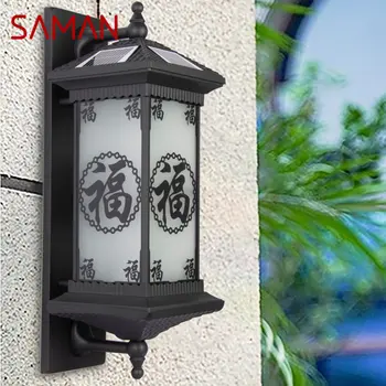 SAMAN Solárne Nástenné Svietidlá Moderný Čínsky Vonkajšie Black Sconce Svetlo LED Vodeodolné IP65 pre Domáce Villa Verandu Dvore