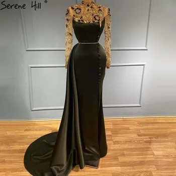 Serene Hill Olivový Zelená Korálkové Luxusné Večerné Šaty Šaty 2023 Morská víla Elegantné Overskirt Pre Ženy Strany GLA71410