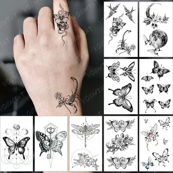 Sexy Henna Had Motýľ Scorpion Kvet Nepremokavé Dočasné Tetovanie Nálepky Tmavé Vietor Line Rameno Umenie Deti, Ženy Falošné Tetovanie