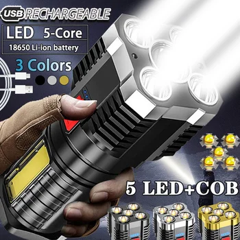 Silné Svetlé 5 Základné Taktické LED Baterky USB Nabíjateľné Silný svietidle Torch Vysoký Výkon KLASU Prenosné Svetlo Kempingové Svietidlo