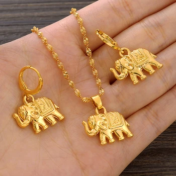 Slon tvarované Pozlátené Afrike Roztomilý Náhrdelník s príveskom, Náušnice, svadby, Narodeniny, Party Šperky Sady Pre Ženy, Dievča, Darček