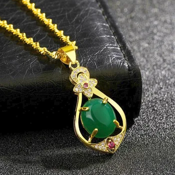 Striebra plátovaného zlatom vykladané imitácie prírodných jade jaspis prívesok módne žena Hotan Jade náhrdelník jade prívesok šperky