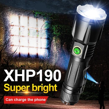 Super Výkonný XHP190 LED Baterka Vysoký Výkon Pochodeň Svetla USB Nabíjacie Taktické Svietidlo Zoom Prenosné Vonkajšie Ručné Svietidlo