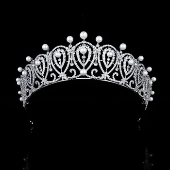 Svadobné Doplnky Do Vlasov Pearl Zirconia Tiaras Korún Zirkón Princezná, Kráľovná Diadem Luxusné Nevesty Ženy Headpieces Svadobné Šperky