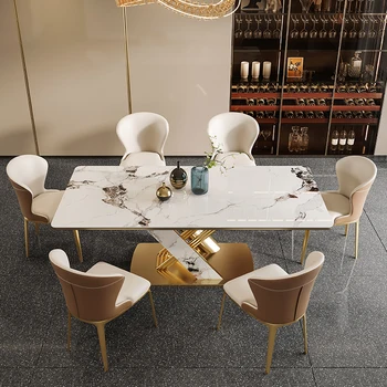 Svetlo luxusný jedálenský stôl obdĺžnikový jedálenský stôl jedálenský stôl stoličky kombinácia dovážaného svetlé rock tanier jedálenský stôl