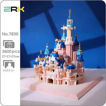 Svetová Architektúra Mesta Stavebné Bloky Nastaviť Sen Zábavný Park Pink Castle 3D Model Mini Diamond Tehly Hračky pre Deti Darček