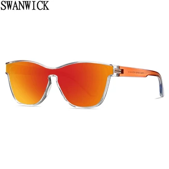 Swanwick módne jeden kus slnečné okuliare mužov polarizované TR90 ultralight námestie slnečné okuliare pre ženy uv400 ružová fialová zrkadlo