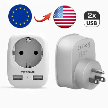 TESSAN Travel Adaptér EÚ do USA Pätice Adaptéra s 2 USB, Cestovné Zapojte Adaptér 2 Pin Európskej Schuko 3 Pin USA Kanada Mexiko