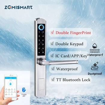 TT Bluetooth Dual Side Odtlačkov prstov Smart Digital Door Lock Vodotesná Klávesnica Heslo IC Karty APP Remote Unlock Home Security