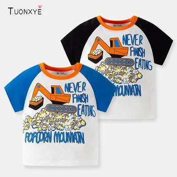 TUONXYE kórejská verzia Chlapci Krátky Rukáv T-shirt Cartoon Bager Bavlna Pletenie Mäkké Priedušné detské Oblečenie 2-9years