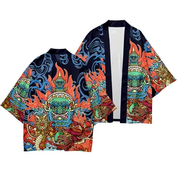 Tradičné Japonské Lete Vytlačené Kimono Ázijských Mužov Muž Voľné Krátke Rukáv Top Nohavice Pre Voľný Čas Streetwear Vzorkované