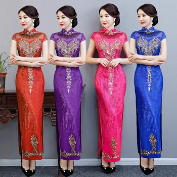 Tradičné Nevesta Svadobné Cheongsam Šaty Plus Veľkosť 5XL Čipky Flitrami Flitrami Qipao Vintage Čínsky Spoločenské Večerné Šaty Vestidos
