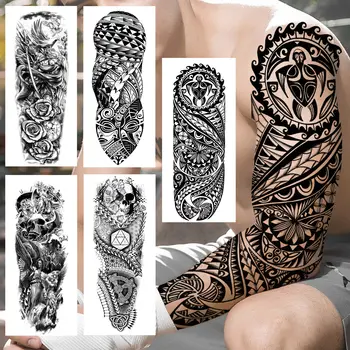 Trutle Maori Totem Dočasné Tetovanie Rukávom Pre Mužov, Ženy Realistické Falošné Rose Dove Lebky Tetovanie Nálepky Plný Rameno Tatoos Veľké