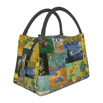 Van Gogh Koláž Izolované Obed Tašky pre Ženy Nepremokavé Umenie Maľba Tepelnej Chladnejšie Obed Tote Pláži Camping Cestovanie