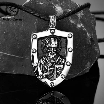 Vintage Svätého Mikuláša Kožené Náhrdelníky Vikingovia Štít Nordic Runy Amulet Z Nerezovej Ocele S Príveskom, Christian Šperky Sú Darčeky