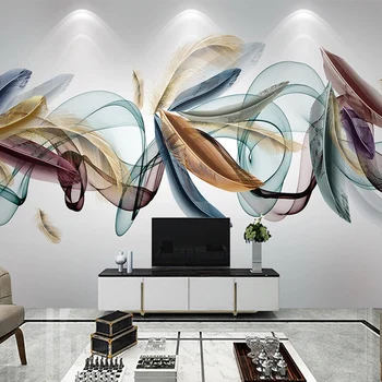 Vlastné 3D nástennú maľbu Nordic Moderné Svetlo Luxusné, Ručne Maľované Pierko Abstraktné Dymu Tapety Obývacia Izba, Spálňa Kreatívne Nástenné