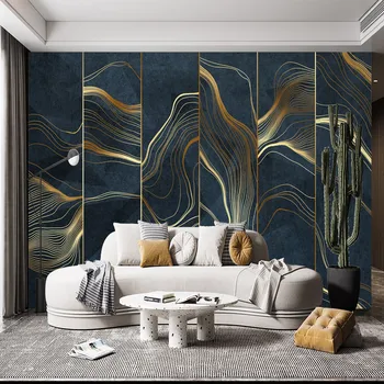 Vlastné 3d minimalistický svetlo luxusné zlaté geometrické línie tvorivé geometrické nástenná maľba, spálne, obývacia izba gauč TV tapetu pozadia