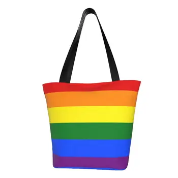 Vlastné Homosexuálne Hrdosti LGBT Dúhové Vlajky, Plátno Nákupné Tašky Ženy Umývateľný Potraviny LGBTQ Lesbické Shopper Tote Tašky
