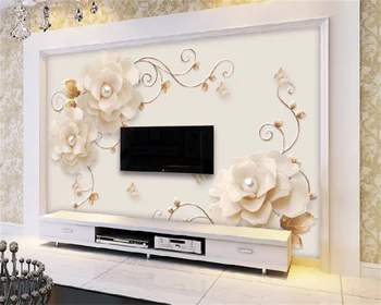 Vlastné Tapetu Európskej Jednoduché Módne Šperky Kvet Ratan Umenie Luxusná Obývacia Izba TV joj nástennú maľbu Papier Peint