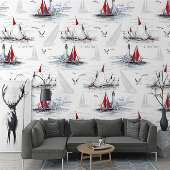 Vlastné tapetu fotografie ručne maľované námorných vzory plachetnica mora maják pozadí steny nástenná maľba domova 3d tapety
