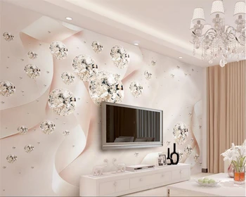 Vlastné tapetu nástenné moderné ružová stuha krištáľová guľa 3d šperky, TV joj stene obývacej izby, spálne, 3d tapety