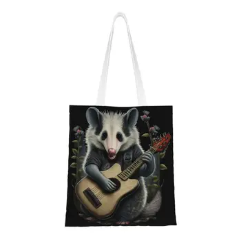 Vtipné Opossum Live Laugh Love S Gitarou Nakupovanie Tote Tašky Opakovane Potraviny Plátno Ramenný Shopper Taška