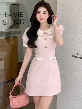 Vysoko Kvalitný Elegantný Módny Malé Vôňa Tweed Šaty Pre Ženy 2023 Kórejský Sladké Mini Letné Šaty Strany Vestidos Rúcha