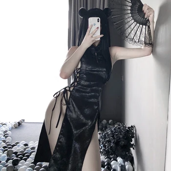 Vysoká Rozdeliť Obväz Mini Šaty Qipao Sexy Spodnú Bielizeň Cheongsam Jednotné Ženy Čínskej Tradičnej Párty Šaty Nočný Klub Kostýmy