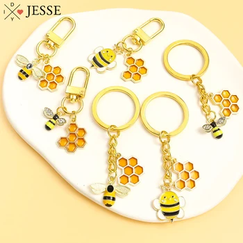 Včelí Plást Drahokamu Smalt Keychains Cartoon Hmyzu Prívesky Keyrings Slúchadlá Prípade, Ochranný Kryt, Taška Kľúča Držiteľa Šperky